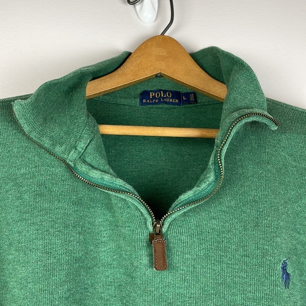 Polo Ralph Lauren Pullover Sweater SZ L Men 3/4 Zip Green - Picture 10 of 13